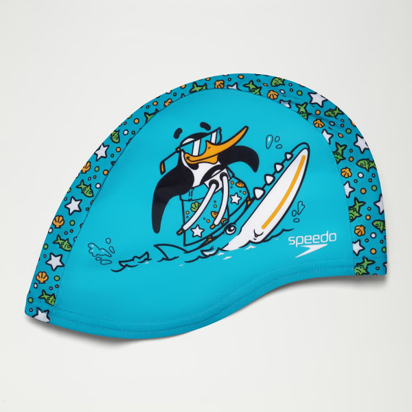 Шапочка для плавания Speedo Printed Polyester детская, текстиль (голубой/зеленый)